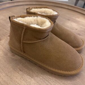 UGG Tan Classic Ultra Mini Ankle Boots